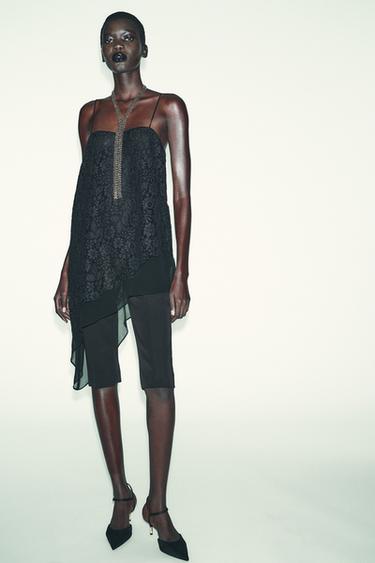 ASYMMETRIC LACE LONG TOP - Black by Zara