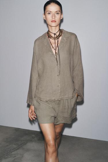 100% LINEN SHORTS ZW COLLECTION - Taupe grey by Zara
