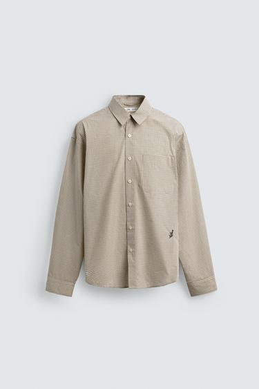 EMBROIDERED CHECK SHIRT - Ecru by Zara
