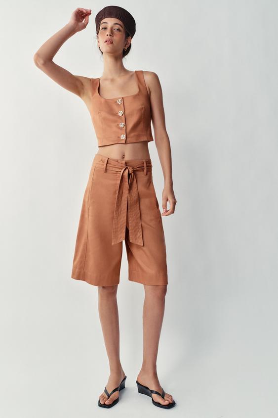 LONG BERMUDA SHORTS WITH BELT - Russet by Zara - Image 0