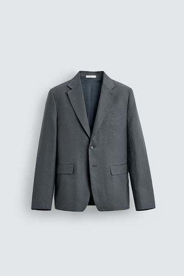100% LINEN SUIT BLAZER - Blue / Grey by Zara