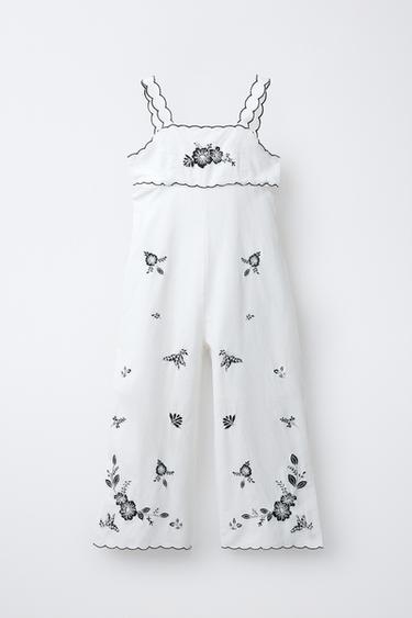 LONG EMBROIDERED CUT-OUT JUMPSUIT WITH COTTON AND LINEN - Ecru / Black by Zara