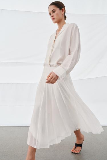 ZW COLLECTION CONTRAST FLOWING SKIRT - Oyster-white by Zara
