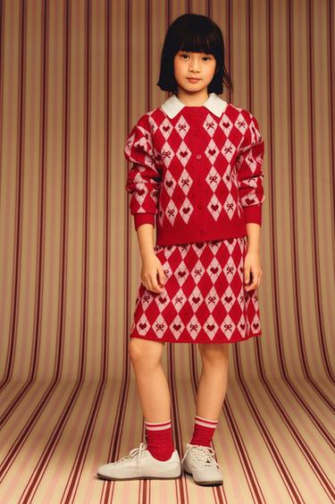 ARGYLE KNIT SKIRT - Red by Zara