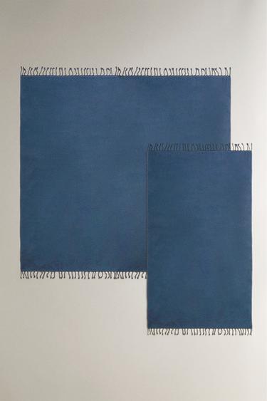 FRINGED COTTON BEACH TOWEL - Mid-blue by Zara - Image 0