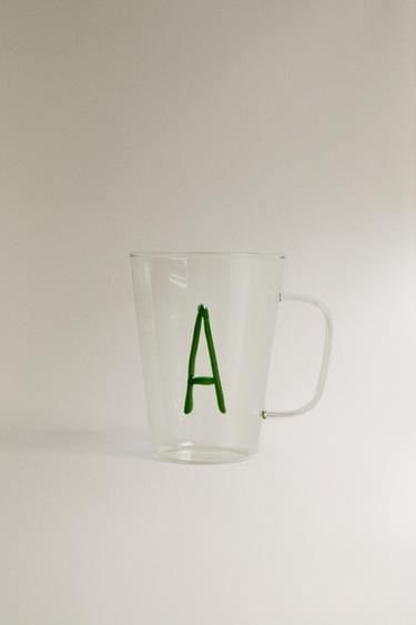 BOROSILICATE MUG WITH INITIAL A - Greenish by Zara
