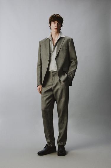 100% LINEN SUIT TROUSERS - Light green by Zara