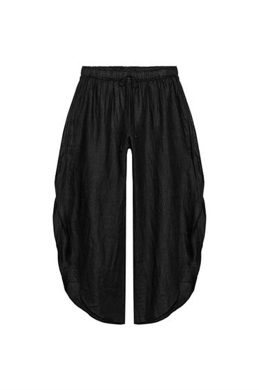 ZW COLLECTION LINEN TROUSERS WITH VENTS - Black by Zara
