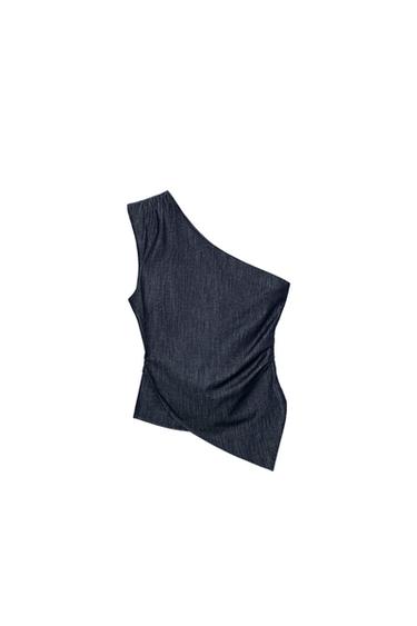 ASYMMETRIC LINEN BLEND SHOULDER PAD TOP - Indigo by Zara