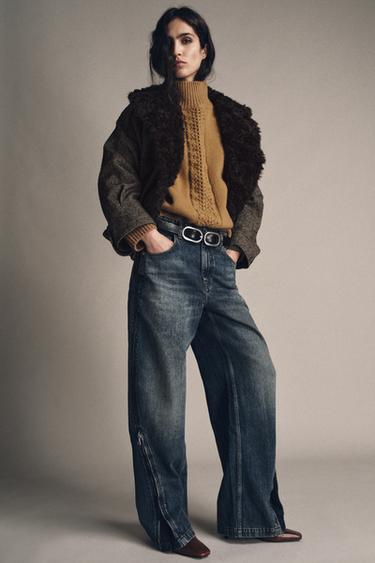 ZW COLLECTION BALLOON MID-WAIST JEANS WITH ZIPS LIMITED EDITION - Blue by Zara