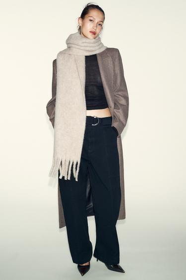 CHUNKY FRINGED SCARF - Stone by Zara