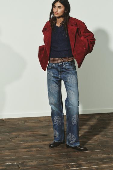 BARREL TRF FLORAL HIGH-WAIST JEANS - Blue by Zara - Image 0