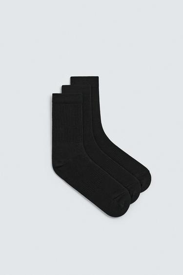 BASIC RIBBED SOCKS 3-PACK - Black by Zara