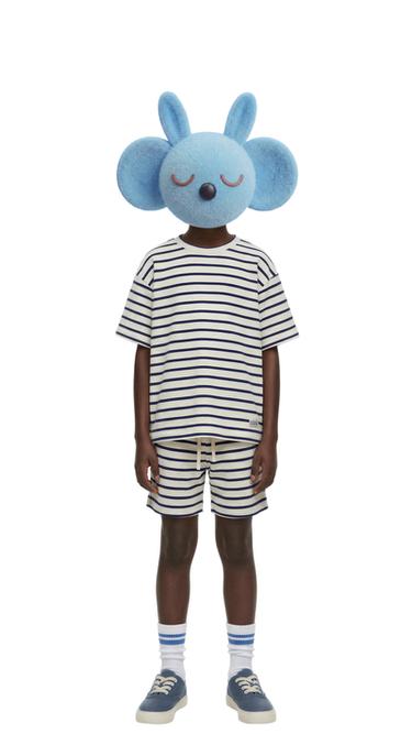 TEXTURED STRIPED T-SHIRT AND BERMUDA SHORTS SET - Ecru / Navy by Zara