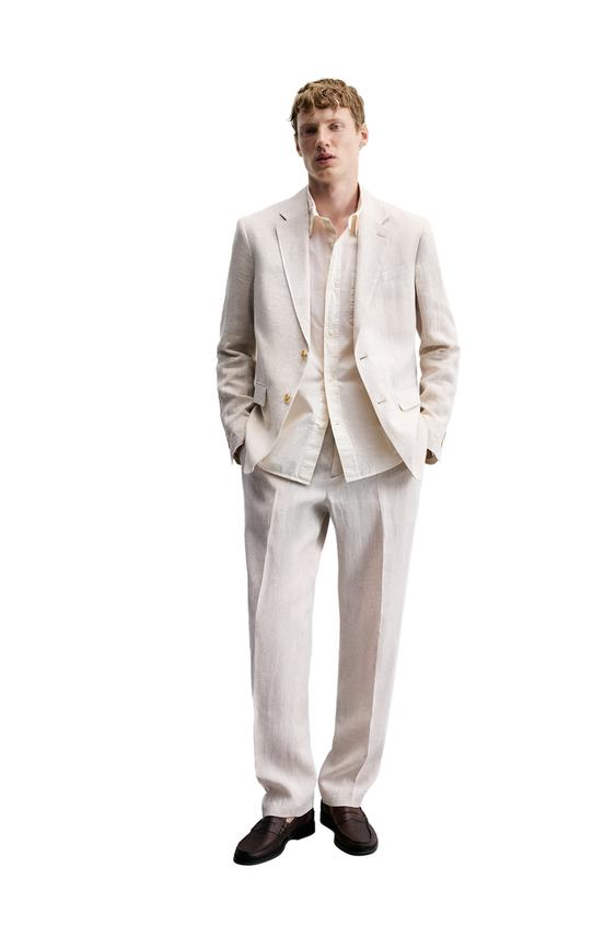 100% LINEN SUIT PLEATED TROUSERS - Sand by Zara - Image 0