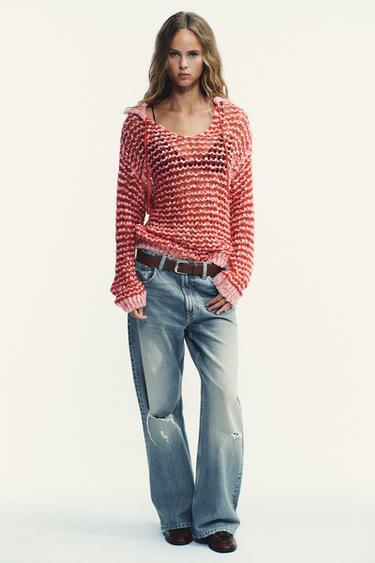 WOOL KNIT POLO COLLAR SWEATER - Red by Zara - Image 0