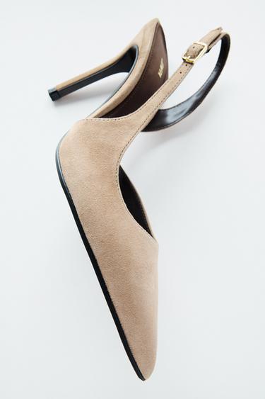 ASYMMETRIC SUEDE HIGH-HEEL SHOES - Beige by Zara