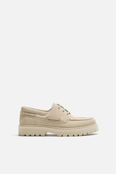 LEATHER DECK SHOES - Ecru White by Zara