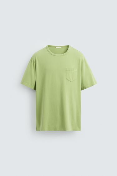 WASHED T-SHIRT WITH POCKET - Green by Zara