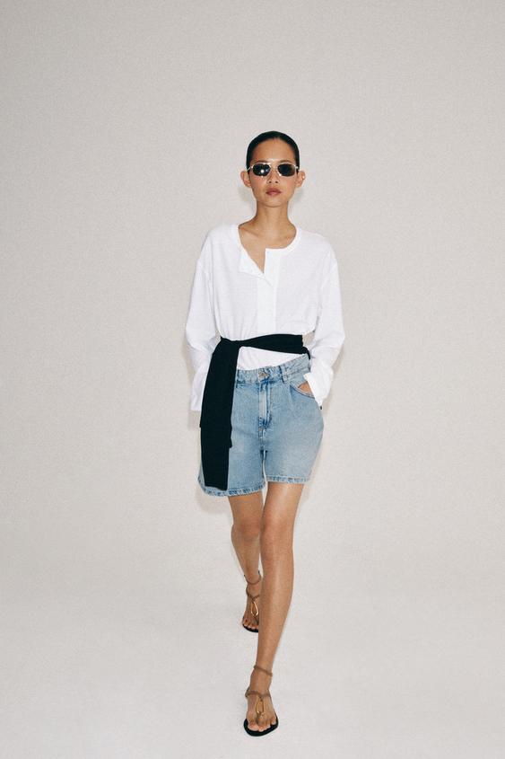 ZW COLLECTION HIGH-WAIST DENIM SHORTS - Light blue by Zara - Image 0