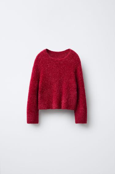 SHIMMER FAUX FUR KNIT JUMPER - Red by Zara