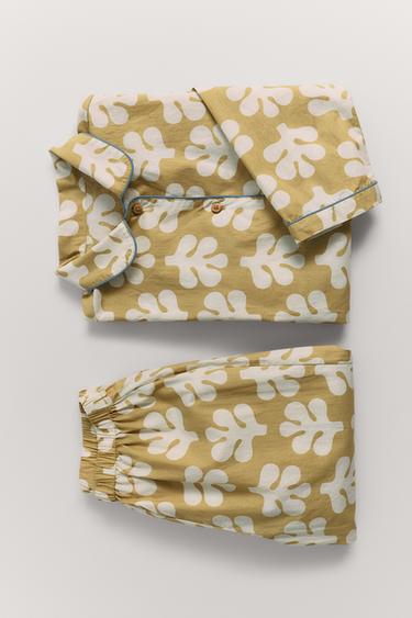 6-14 YEARS/ SHAPES PRINT SHIRT AND TROUSERS PYJAMAS - Green by Zara