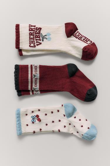 3-PACK OF CHERRY AND TEXT SOCKS - Ecru by Zara