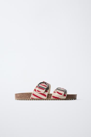 CROCHET SANDALS WITH BUCKLES - Red by Zara