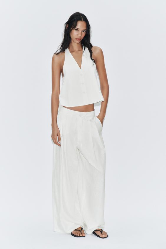 BUTTONED WAISTCOAT WITH LINEN - Oyster-white by Zara - Image 0