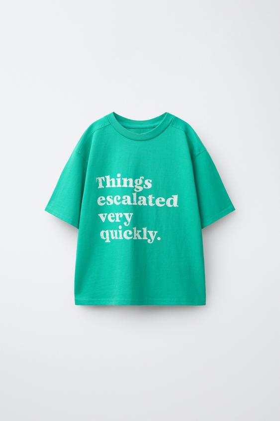 SLOGAN PRINT T-SHIRT - Turquoise by Zara - Image 0