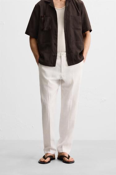 100% LINEN TROUSERS - White by Zara