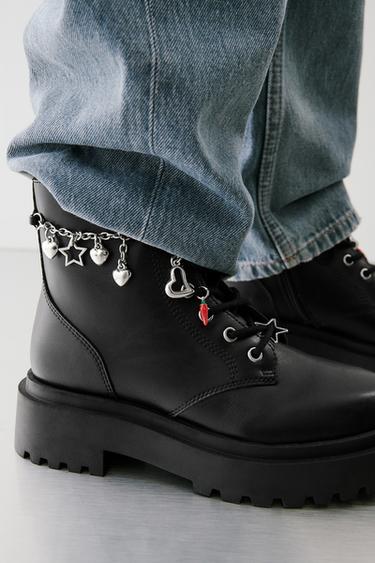 LACE-UP ANKLE BOOTS WITH CHARMS - Black by Zara
