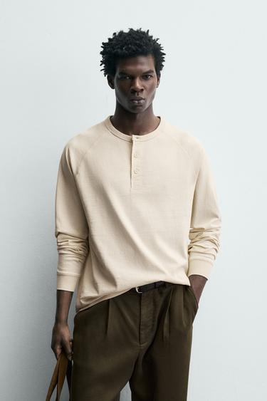 HENLEY NECK T-SHIRT - Ecru by Zara