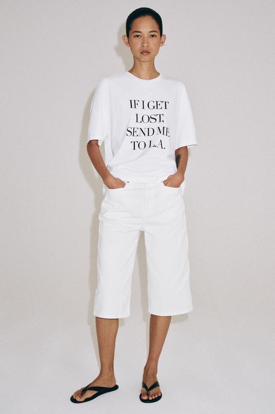 SHORT SLEEVE SLOGAN T-SHIRT - Oyster-white by Zara - Image 0