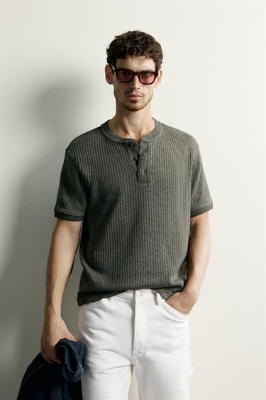 RIBBED HENLEY T-SHIRT - Khaki by Zara