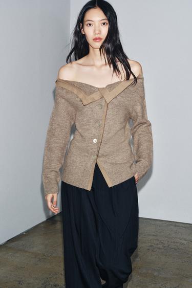 BOAT NECK CARDIGAN - Mink by Zara