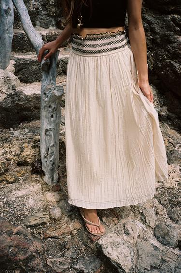 RUSTIC SKIRT WITH CONTRAST WAIST - Beige by Zara