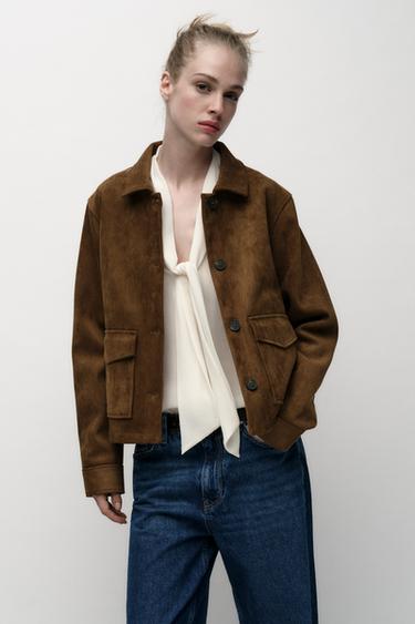 FAUX SUEDE JACKET - Tobacco Brown by Zara