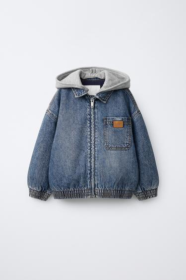 DENIM JACKET WITH DETACHABLE FLEECE HOODIE - Blue by Zara