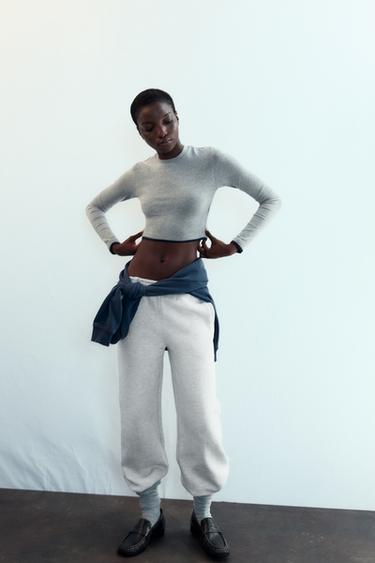 MOCK LAYER CROP T-SHIRT - Grey marl by Zara