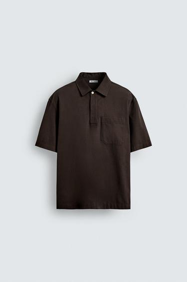 LYOCELL/COTTON POLO SHIRT - Brown by Zara