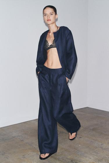 100% LINEN TROUSERS ZW COLLECTION LIMITED EDITION - Faded blue by Zara