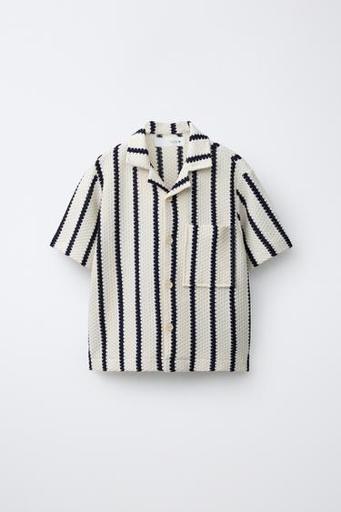STRIPED CROCHET KNIT SHIRT - Ecru by Zara