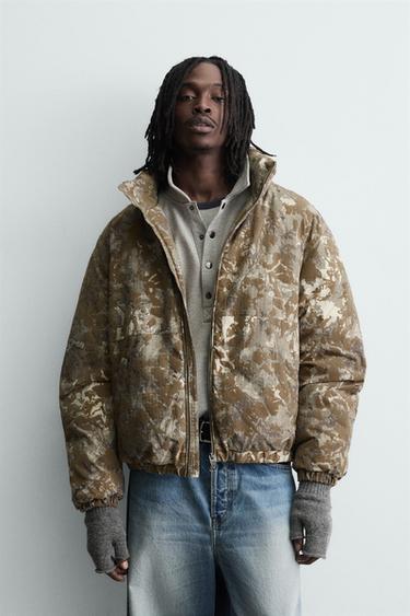 FLOCKED PRINT PUFFER JACKET - Beige by Zara