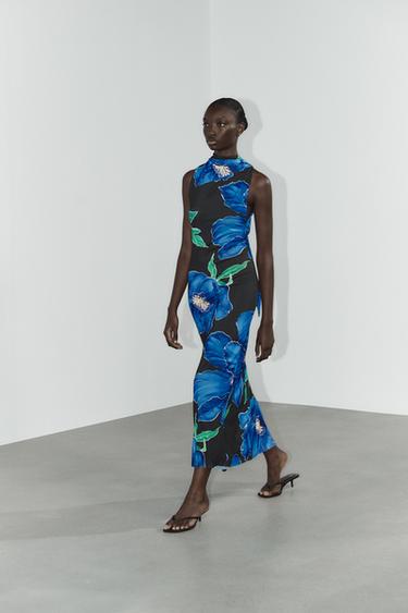 PRINTED FLOWING DRESS - blue/black by Zara - Image 0