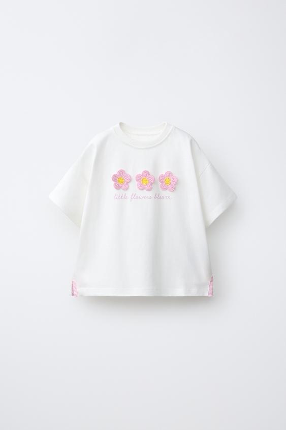 CROCHET KNIT FLOWER T-SHIRT - White by Zara - Image 0