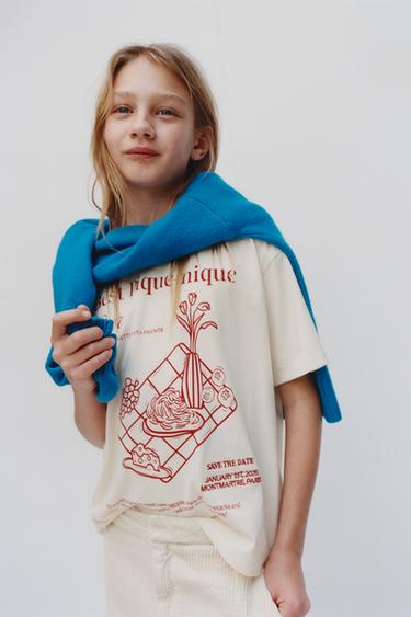 EMBROIDERED AND SLOGAN T-SHIRT - Ecru by Zara