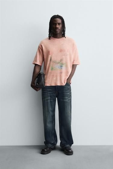 WASHED PRINT KNIT T-SHIRT - Pink by Zara - Image 0