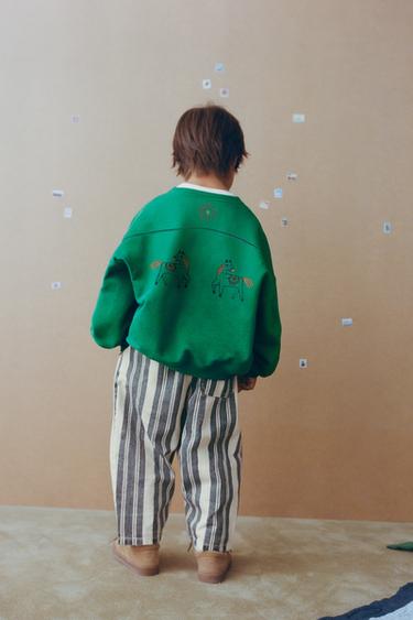 STRIPED TWILL BALLOON TROUSERS - Blue/White by Zara