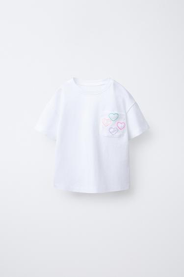 T-SHIRT WITH EMBROIDERED POCKET - White by Zara